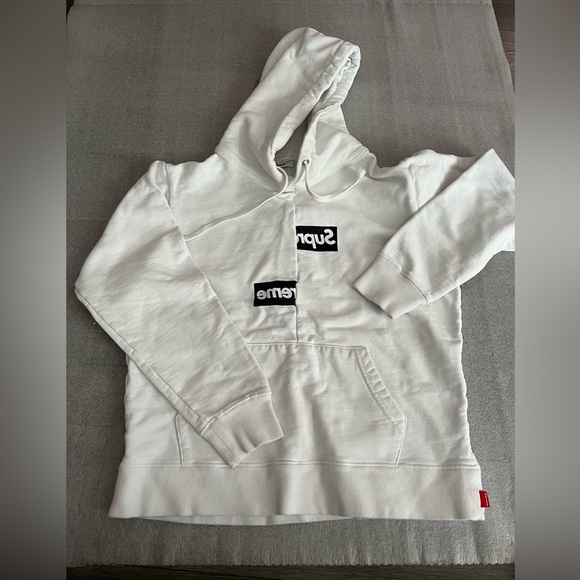 [S]Supreme Comme Des Garcons Split White Hoodie with Black Logo - Picture 1 of 11